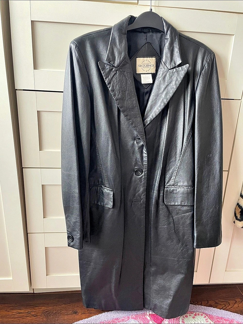 Sequence Black REAL Leather Long Coat Size 8 Like New -Fully Lined